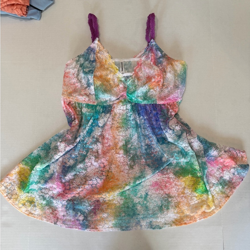 Multicolor Lace-Overlay Women’s Camisole with Purple Straps